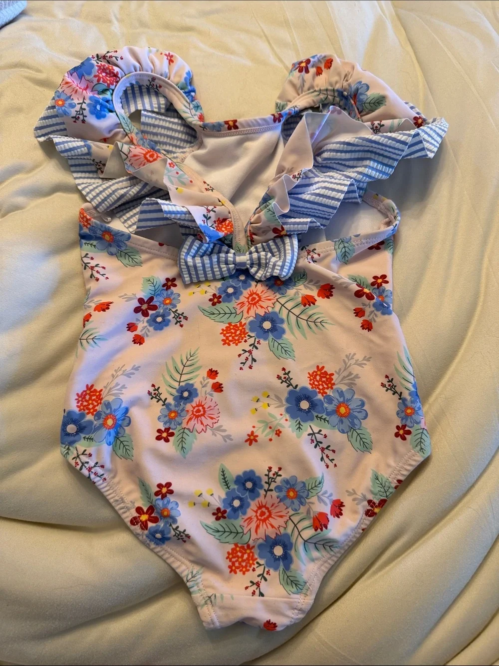 Ruffle Butts 3T Floral Ruffle Strap One-Piece Swimsuit - Pink & Blue